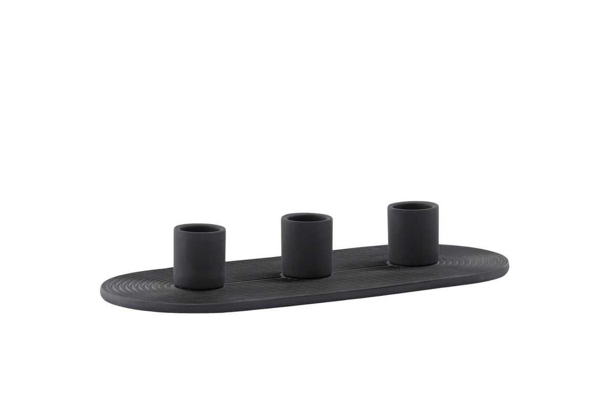 Ovaler Kerzenständer Dian aus grauem Ton, Venture Home, mit Platz für drei Kerzen, in kompakter Grösse D:12cm x H:4cm.