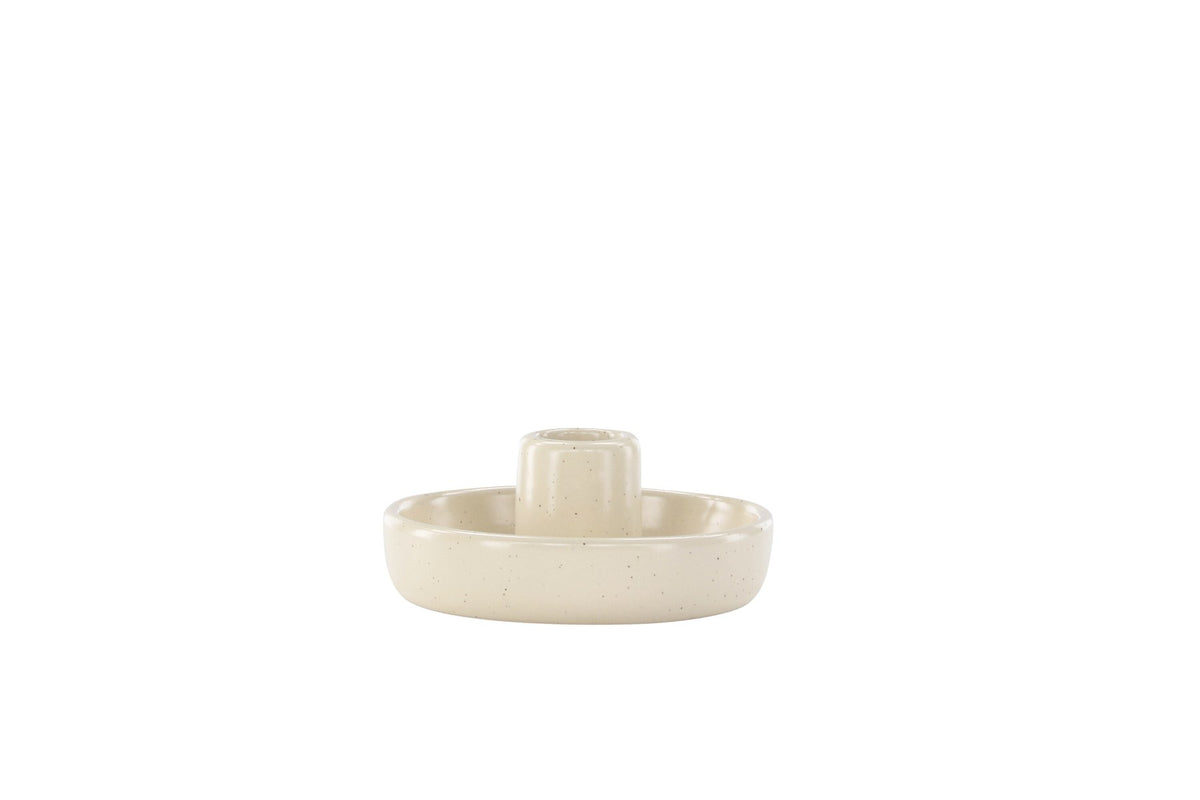 Runder Kerzenständer Otis aus schwarzem Steinzeug mit glatter Oberfläche, Durchmesser 11 cm, Höhe 5 cm, minimalistische Form.