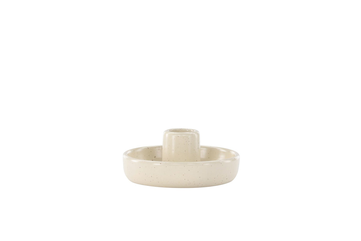 Runder Kerzenständer Otis aus schwarzem Steinzeug mit glatter Oberfläche, Durchmesser 11 cm, Höhe 5 cm, minimalistische Form.