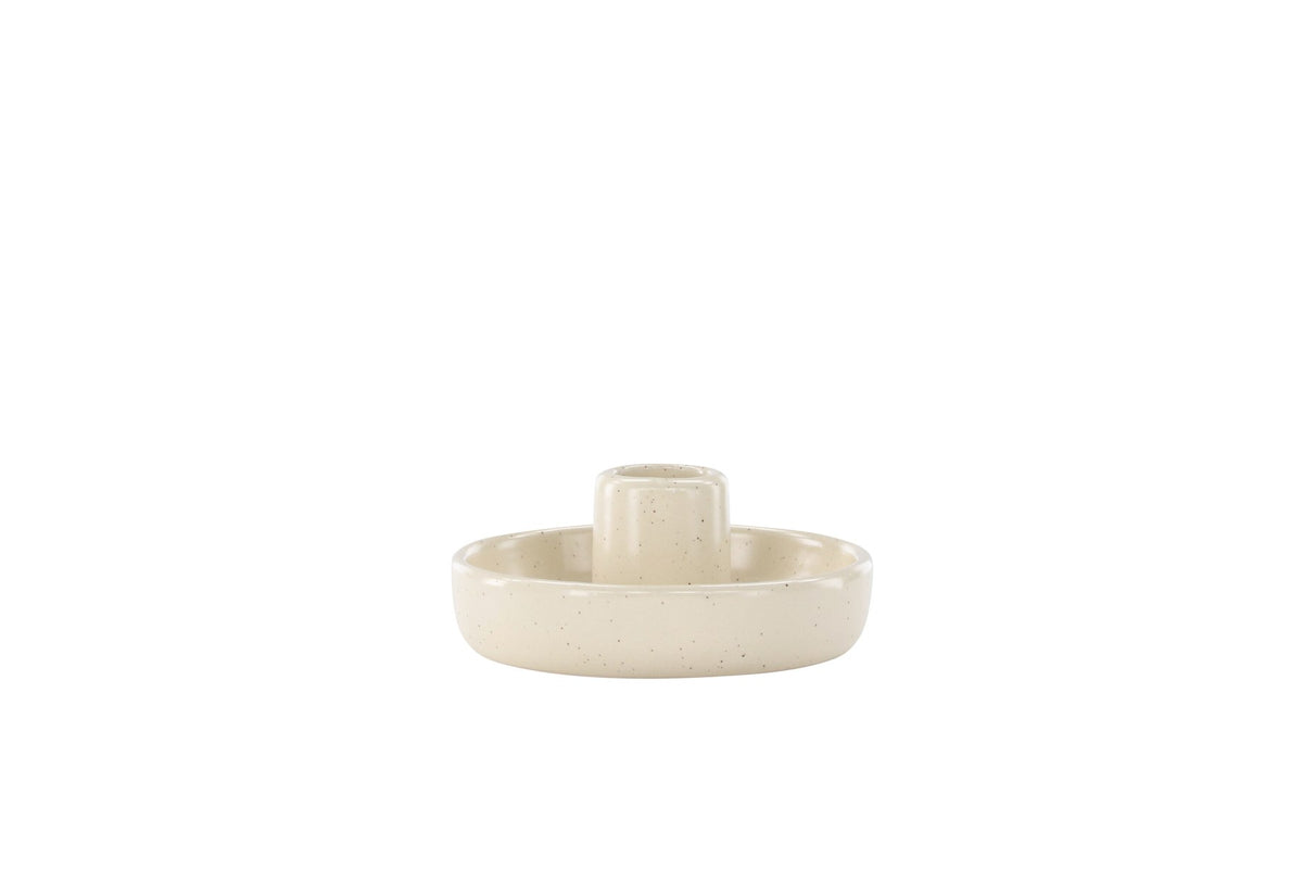 Runder Kerzenständer Otis aus schwarzem Steinzeug mit glatter Oberfläche, Durchmesser 11 cm, Höhe 5 cm, minimalistische Form.