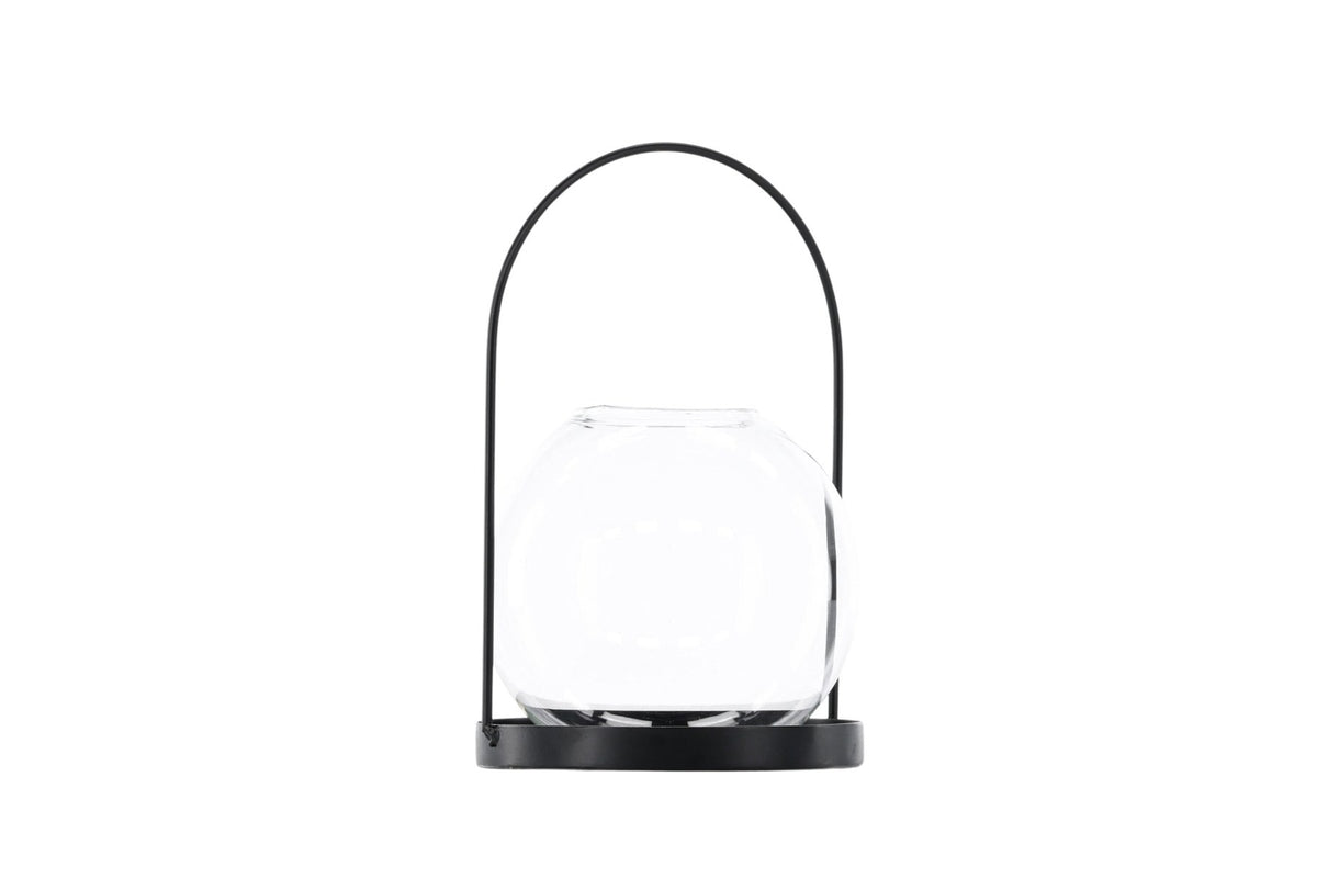 Teelichthalter Flora aus Glas in Schwarz und Klar, rund geformt, Grösse D 22 cm x H 14 cm, Marke Venture Home.
