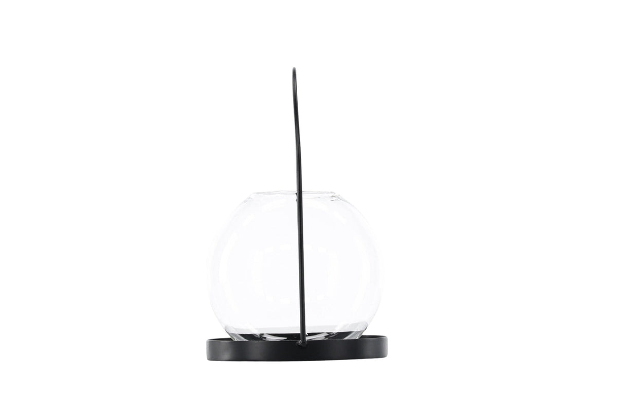 Teelichthalter Flora aus Glas in Schwarz und Klar, rund geformt, Grösse D 22 cm x H 14 cm, Marke Venture Home.