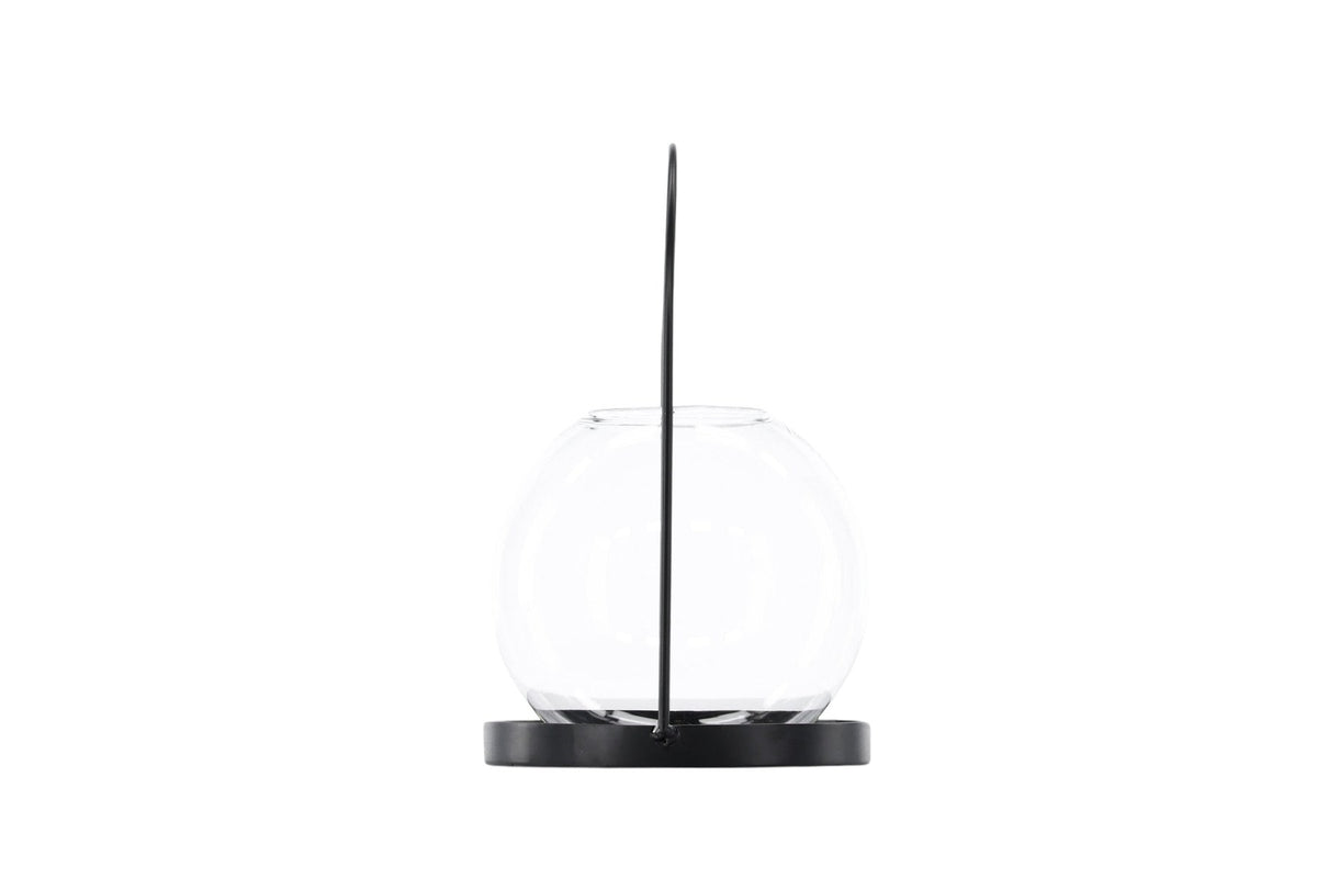 Teelichthalter Flora aus Glas in Schwarz und Klar, rund geformt, Grösse D 22 cm x H 14 cm, Marke Venture Home.