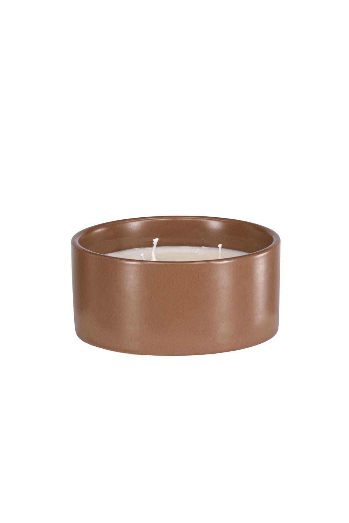 Runde Duftkerze aus braunem Keramikgefäss, Durchmesser 13 cm, Höhe 6 cm, von Venture Home aus der Serie Douglas.