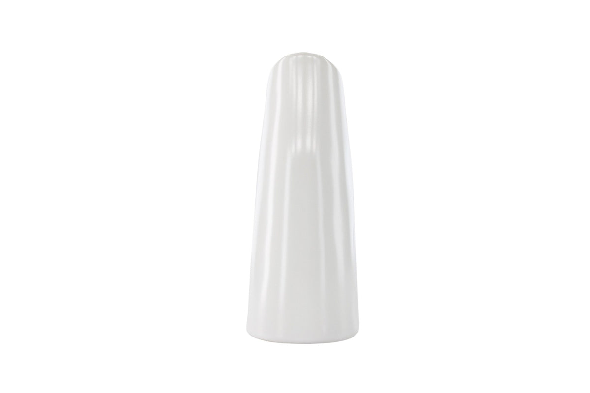 Beige Steinzeug-Vase Ernst mit schwarzen Punkten und glasierter Oberfläche, schlanke Form, Höhe 23 cm.