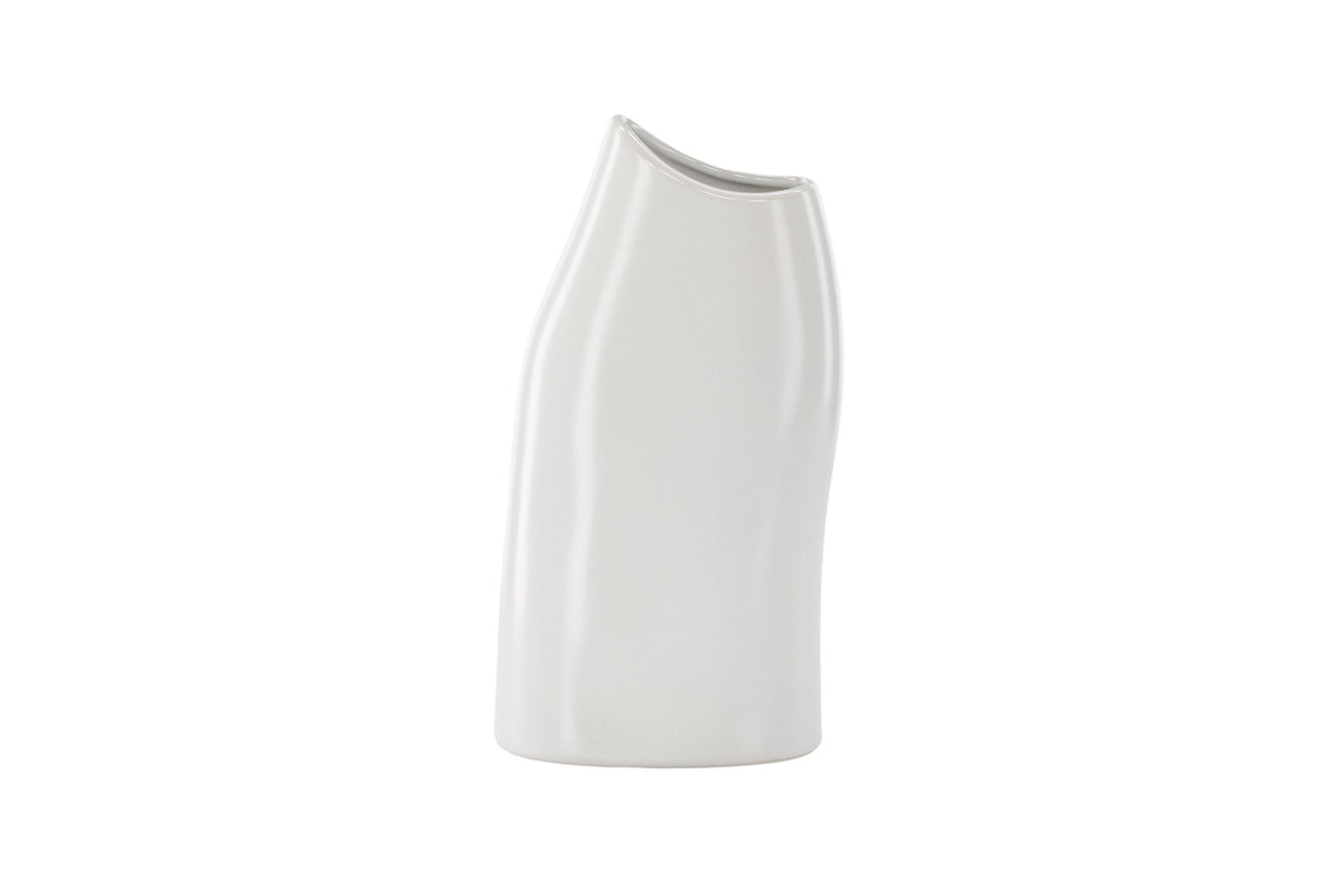 Beige Steinzeug-Vase Ernst mit schwarzen Punkten und glasierter Oberfläche, schlanke Form, Höhe 23 cm.