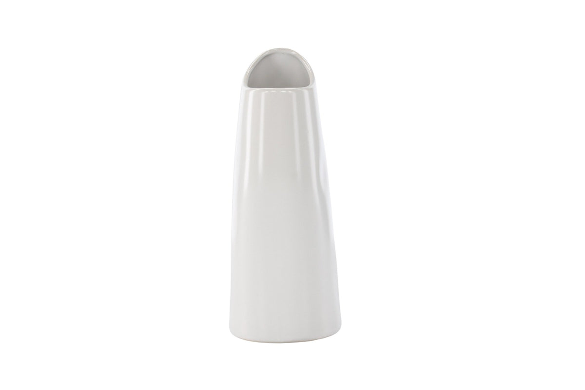 Beige Steinzeug-Vase Ernst mit schwarzen Punkten und glasierter Oberfläche, schlanke Form, Höhe 23 cm.
