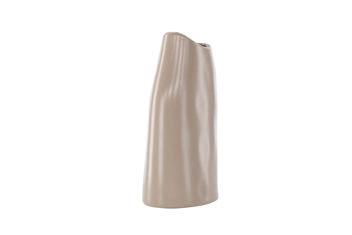 Beige Steinzeug-Vase Ernst mit schwarzen Punkten und glasierter Oberfläche, schlanke Form, Höhe 23 cm.