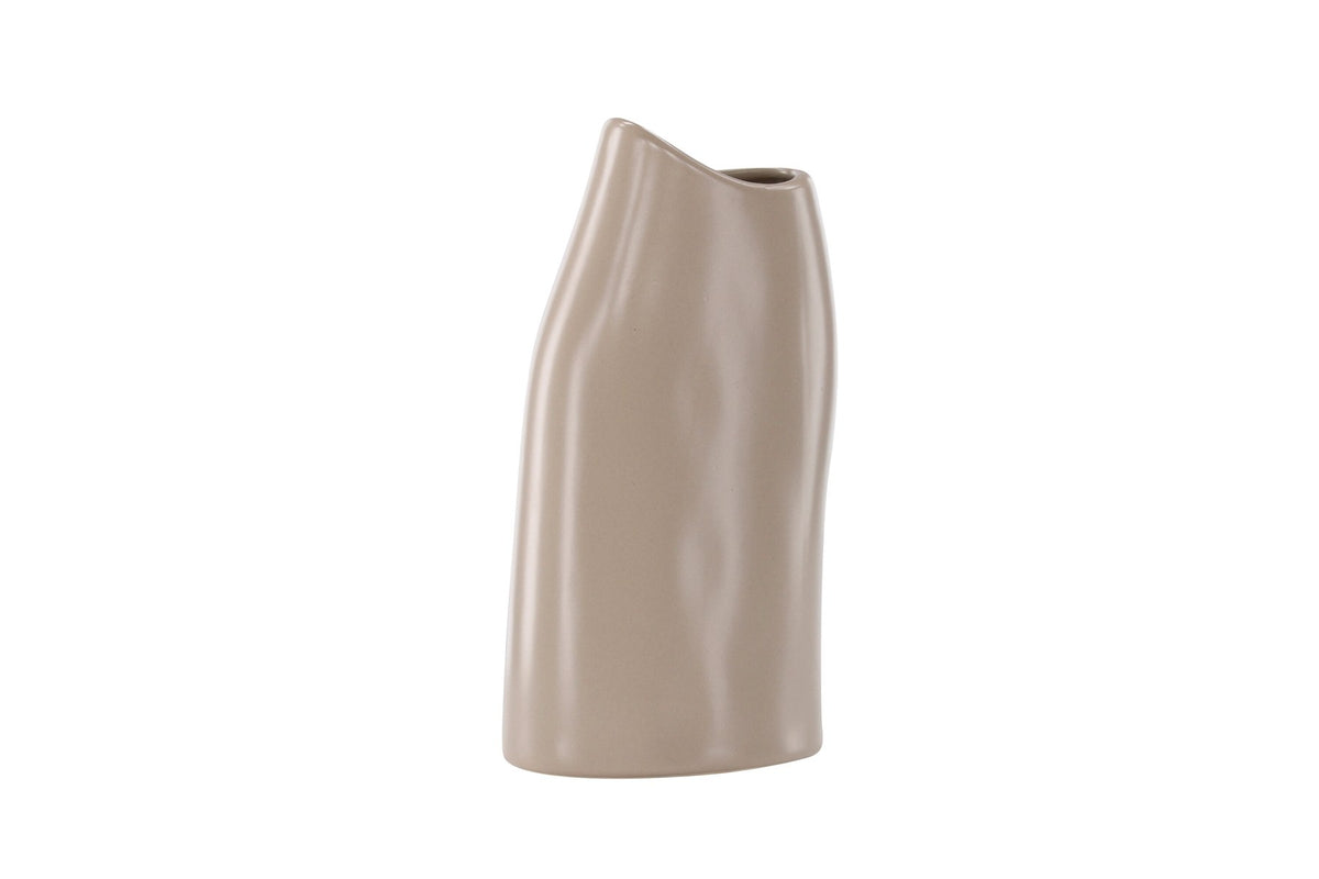 Beige Steinzeug-Vase Ernst mit schwarzen Punkten und glasierter Oberfläche, schlanke Form, Höhe 23 cm.