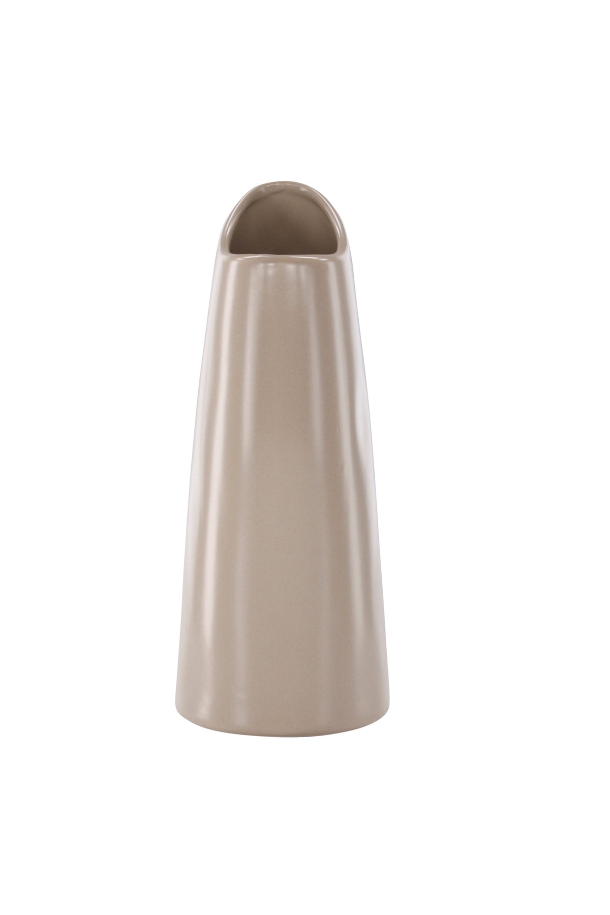 Beige Steinzeug-Vase Ernst mit schwarzen Punkten und glasierter Oberfläche, schlanke Form, Höhe 23 cm.