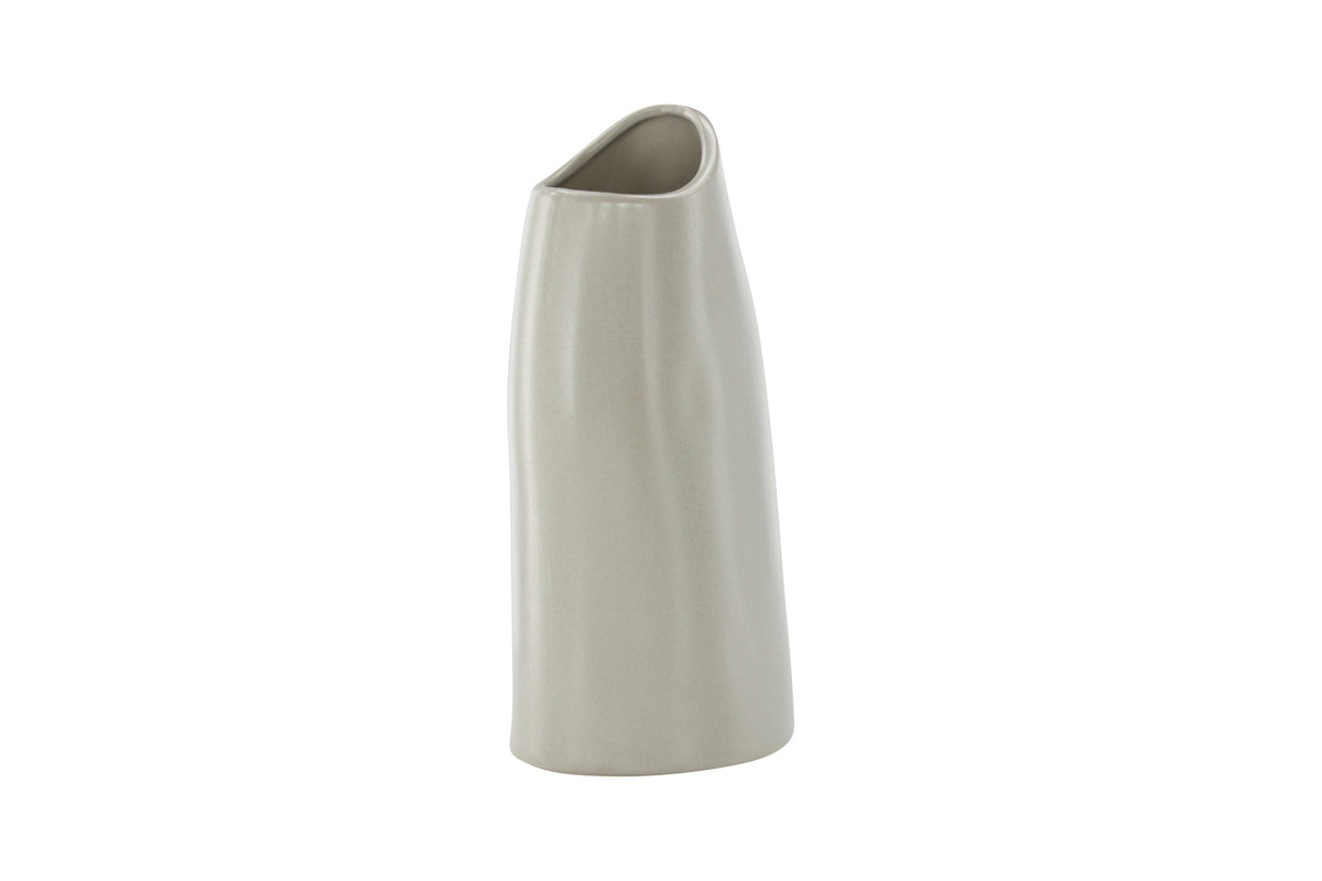 Beige Steinzeug-Vase Ernst mit schwarzen Punkten und glasierter Oberfläche, schlanke Form, Höhe 23 cm.