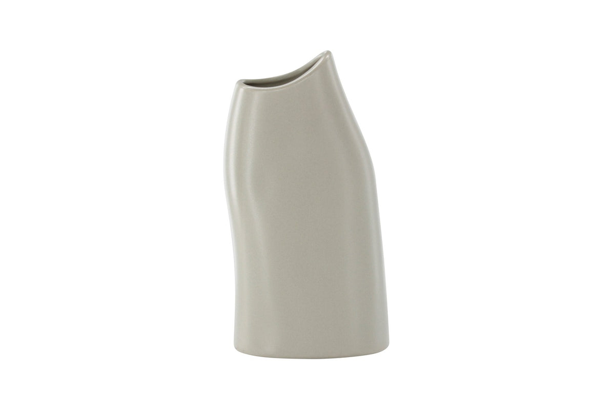 Beige Steinzeug-Vase Ernst mit schwarzen Punkten und glasierter Oberfläche, schlanke Form, Höhe 23 cm.