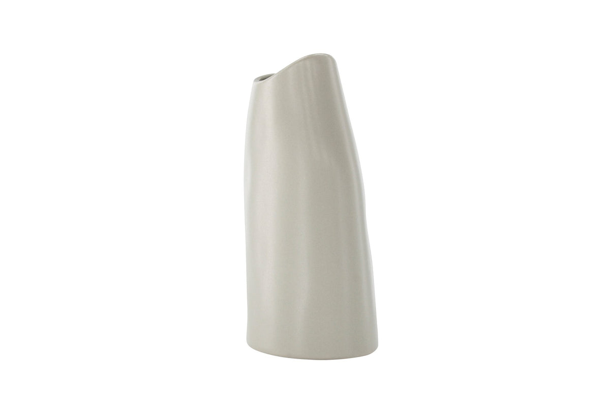Beige Steinzeug-Vase Ernst mit schwarzen Punkten und glasierter Oberfläche, schlanke Form, Höhe 23 cm.