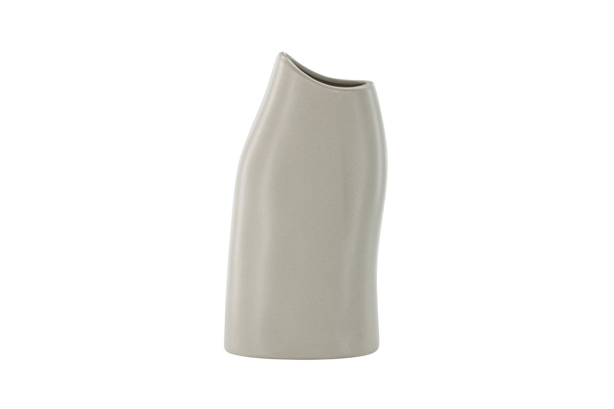 Beige Steinzeug-Vase Ernst mit schwarzen Punkten und glasierter Oberfläche, schlanke Form, Höhe 23 cm.