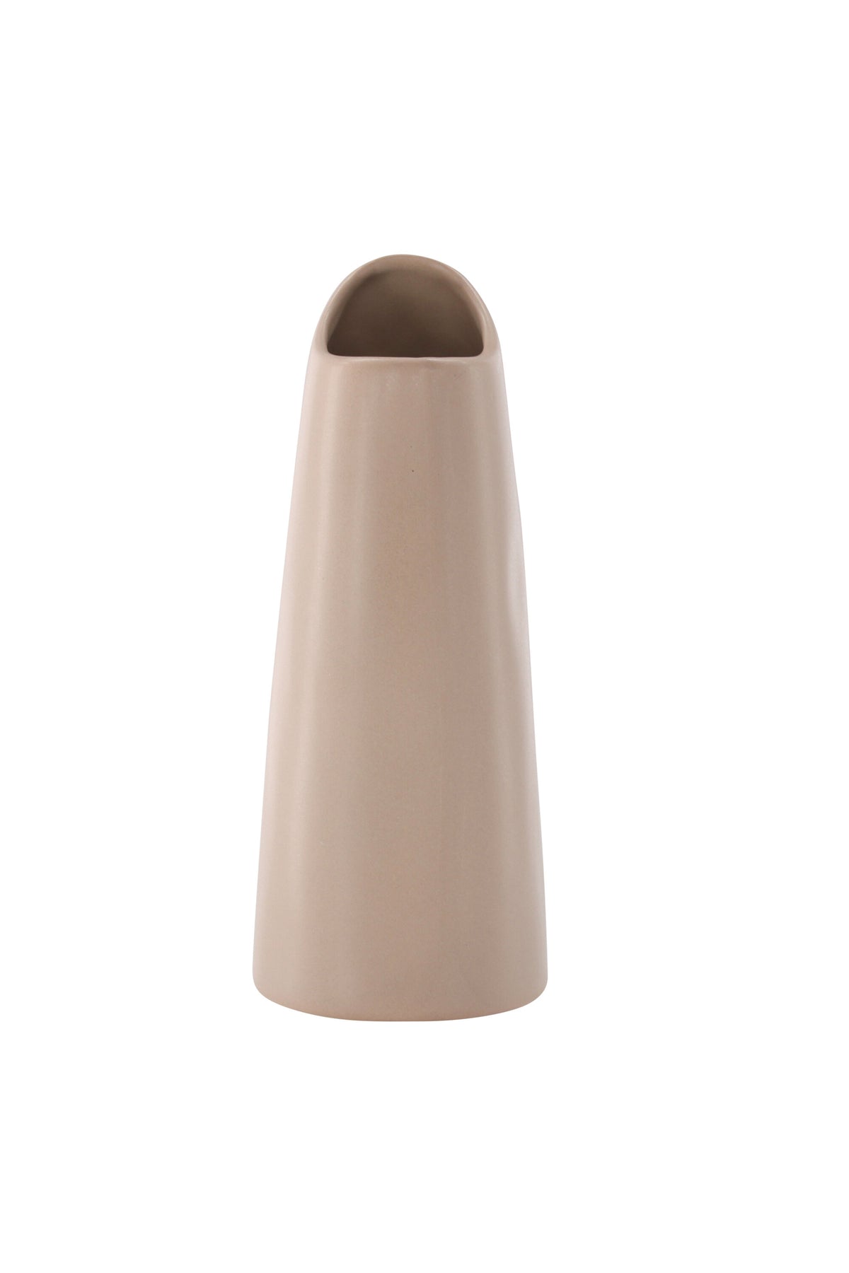 Beige Steinzeug-Vase Ernst mit schwarzen Punkten und glasierter Oberfläche, schlanke Form, Höhe 23 cm.