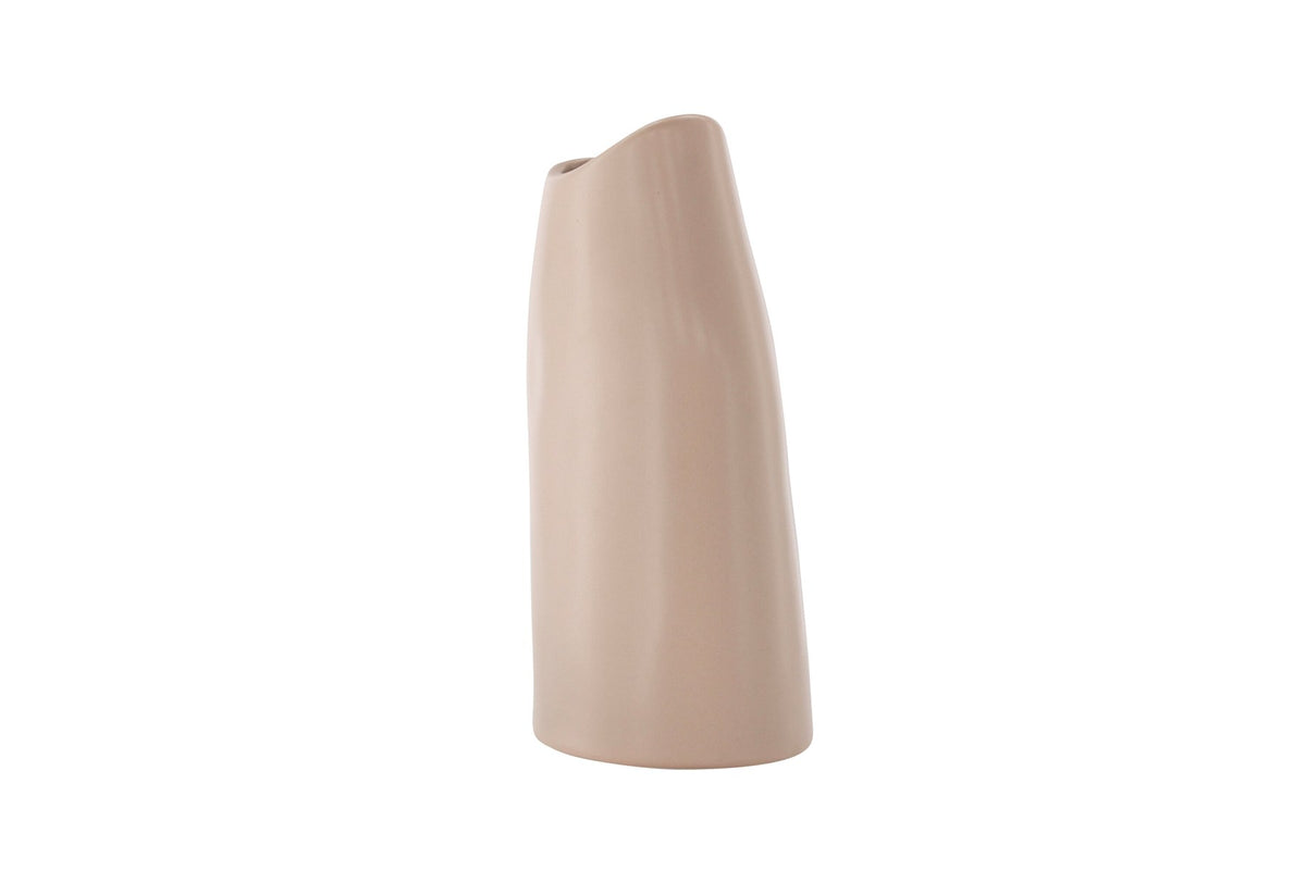 Beige Steinzeug-Vase Ernst mit schwarzen Punkten und glasierter Oberfläche, schlanke Form, Höhe 23 cm.