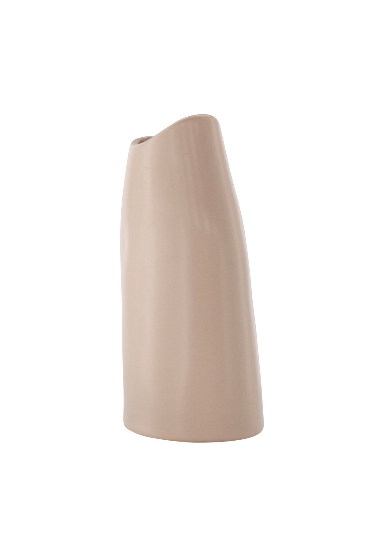 Beige Steinzeug-Vase Ernst mit schwarzen Punkten und glasierter Oberfläche, schlanke Form, Höhe 23 cm.