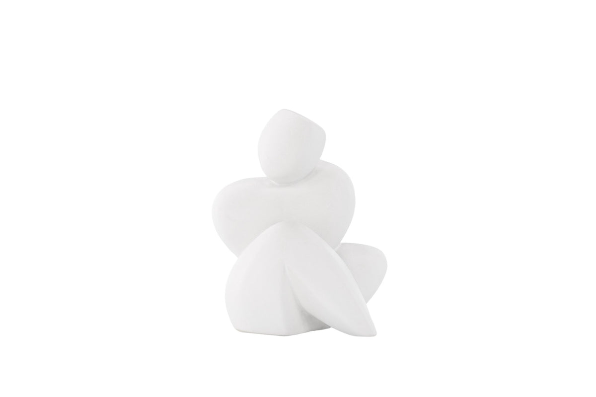 Weisse Skulptur Floda aus Steinzeug von Venture Home, schlichte, figürliche Form, ca. 14 cm hoch, als Deko oder Buchstütze nutzbar.