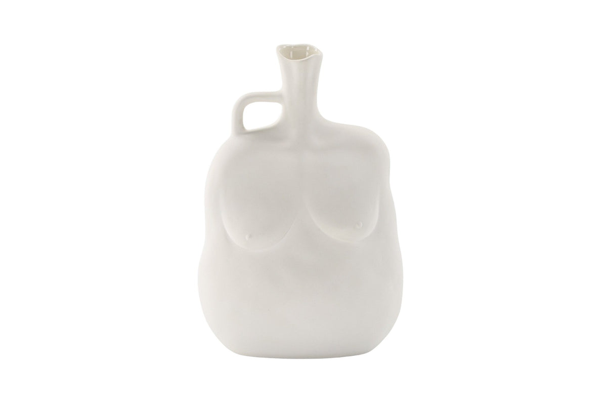 Conta Vase von Venture Home aus Steinzeug in Cremefarben, schlanke Form mit schmaler Öffnung, Höhe 25 cm, Off-White.