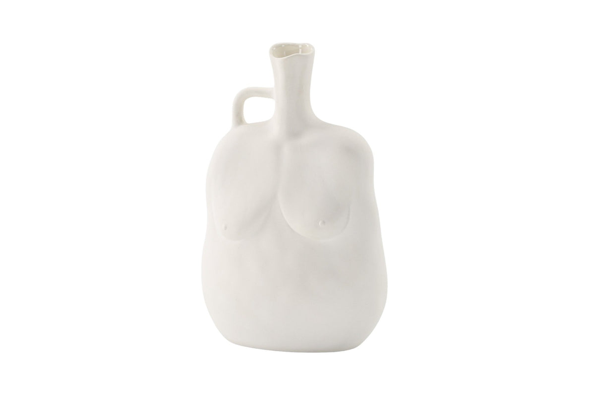 Conta Vase von Venture Home aus Steinzeug in Cremefarben, schlanke Form mit schmaler Öffnung, Höhe 25 cm, Off-White.