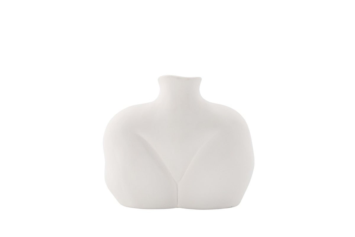 Cremefarbene Harvey Vase aus Steinzeug von Venture Home mit geschwungener, an die weibliche Form angelehnter Silhouette.