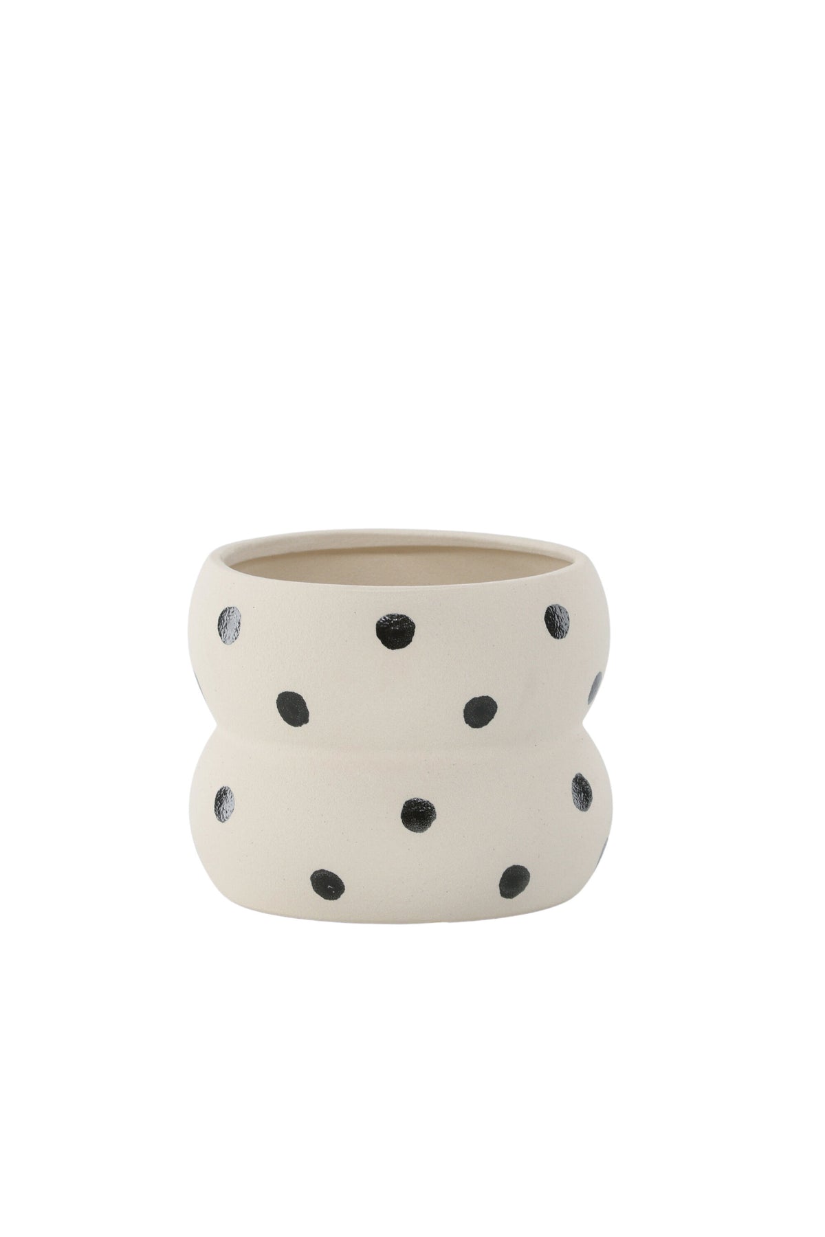 Dapne Vase von Venture Home aus Steinzeug in Schwarz-Weiss, rundliche Form mit einem Durchmesser von 16 cm und einer Höhe von 13 cm.