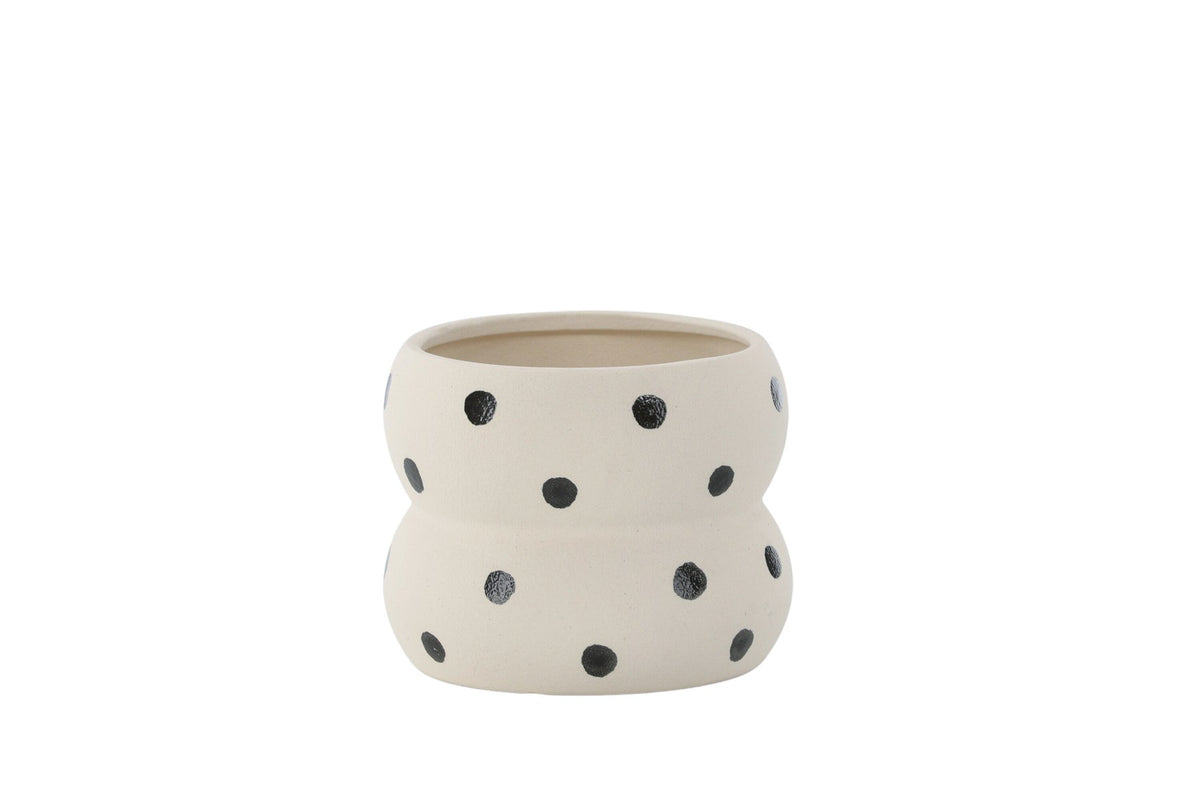 Dapne Vase von Venture Home aus Steinzeug in Schwarz-Weiss, rundliche Form mit einem Durchmesser von 16 cm und einer Höhe von 13 cm.