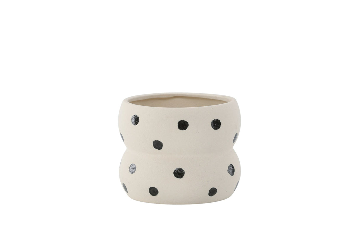 Dapne Vase von Venture Home aus Steinzeug in Schwarz-Weiss, rundliche Form mit einem Durchmesser von 16 cm und einer Höhe von 13 cm.