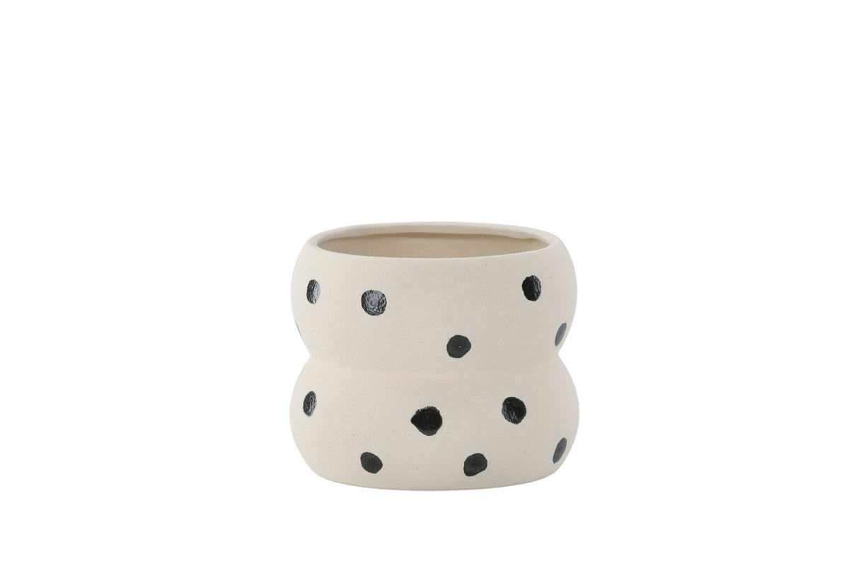 Dapne Vase von Venture Home aus Steinzeug in Schwarz-Weiss, rundliche Form mit einem Durchmesser von 16 cm und einer Höhe von 13 cm.