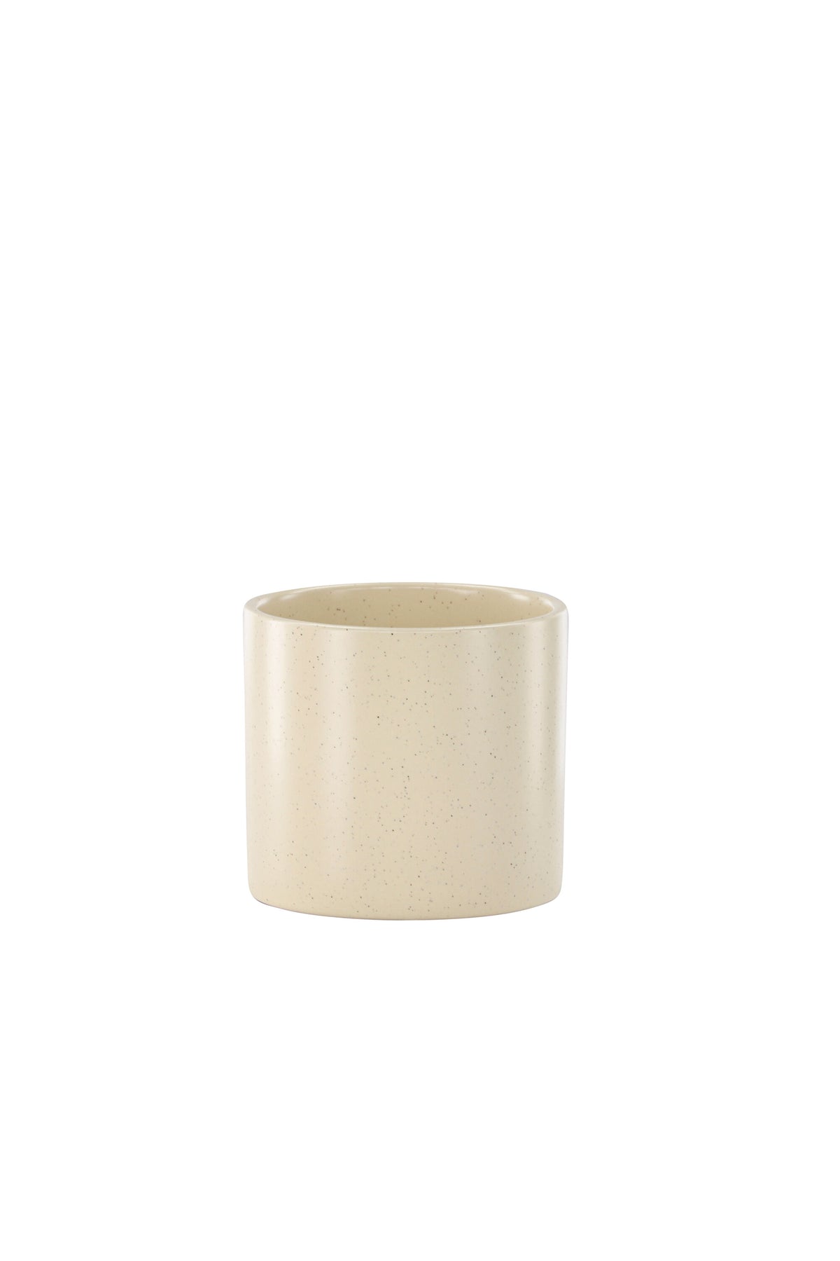 Schwarz-dunkelgraue Vase Sane aus Steinzeug mit gepunktetem Muster, rundlicher Form, Durchmesser 11 cm und Höhe 10 cm.