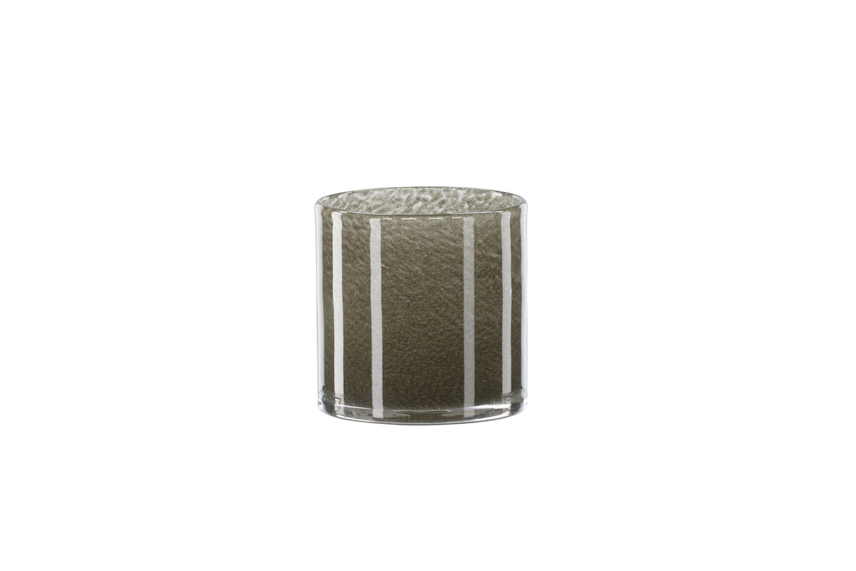 Weisser runder Teelichthalter Glora aus Glas, Durchmesser 8 cm, Höhe 8 cm, schlichte, transparente Oberfläche mit dünner Wandstärke.