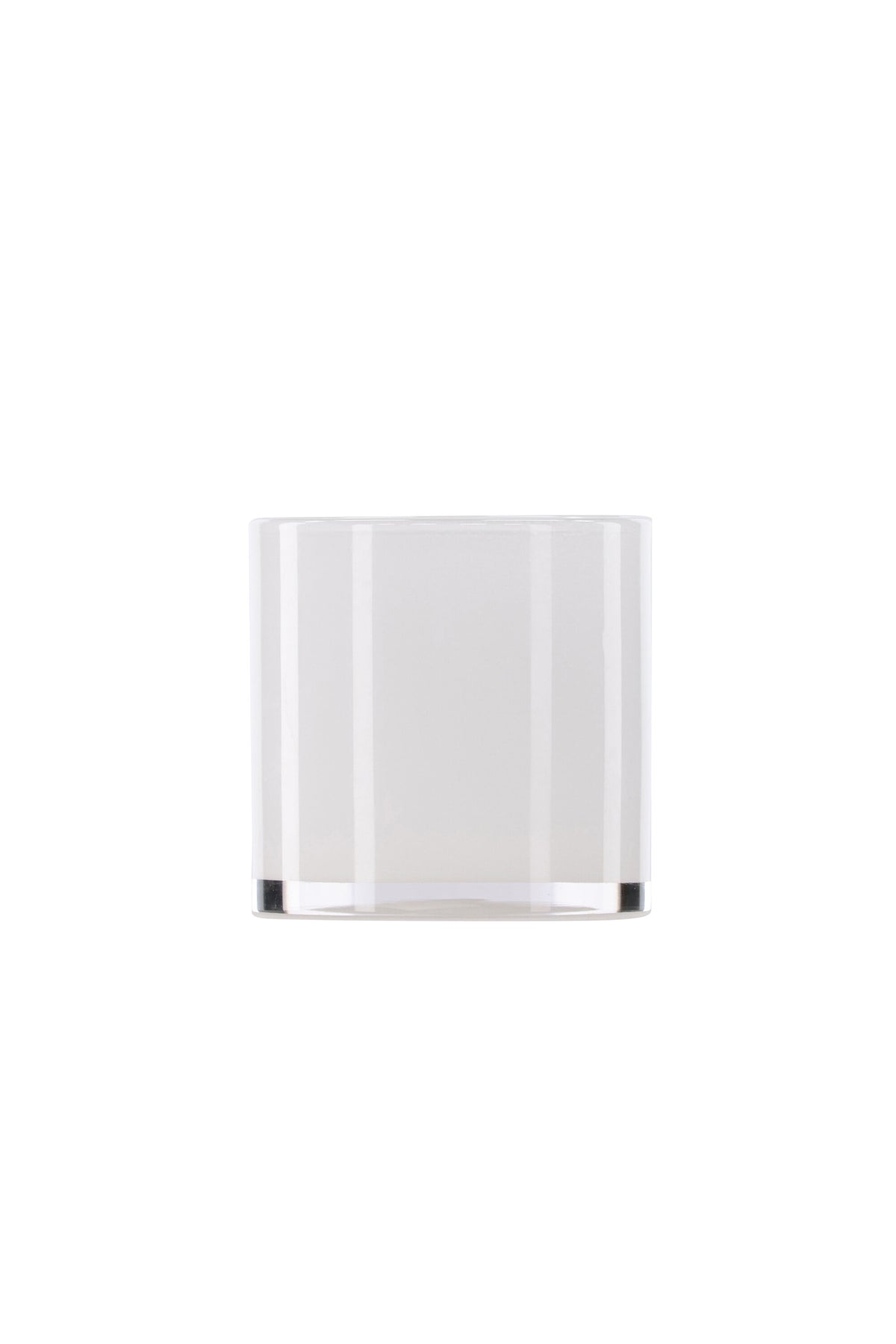 Weisser runder Teelichthalter Glora aus Glas, Durchmesser 8 cm, Höhe 8 cm, schlichte, transparente Oberfläche mit dünner Wandstärke.