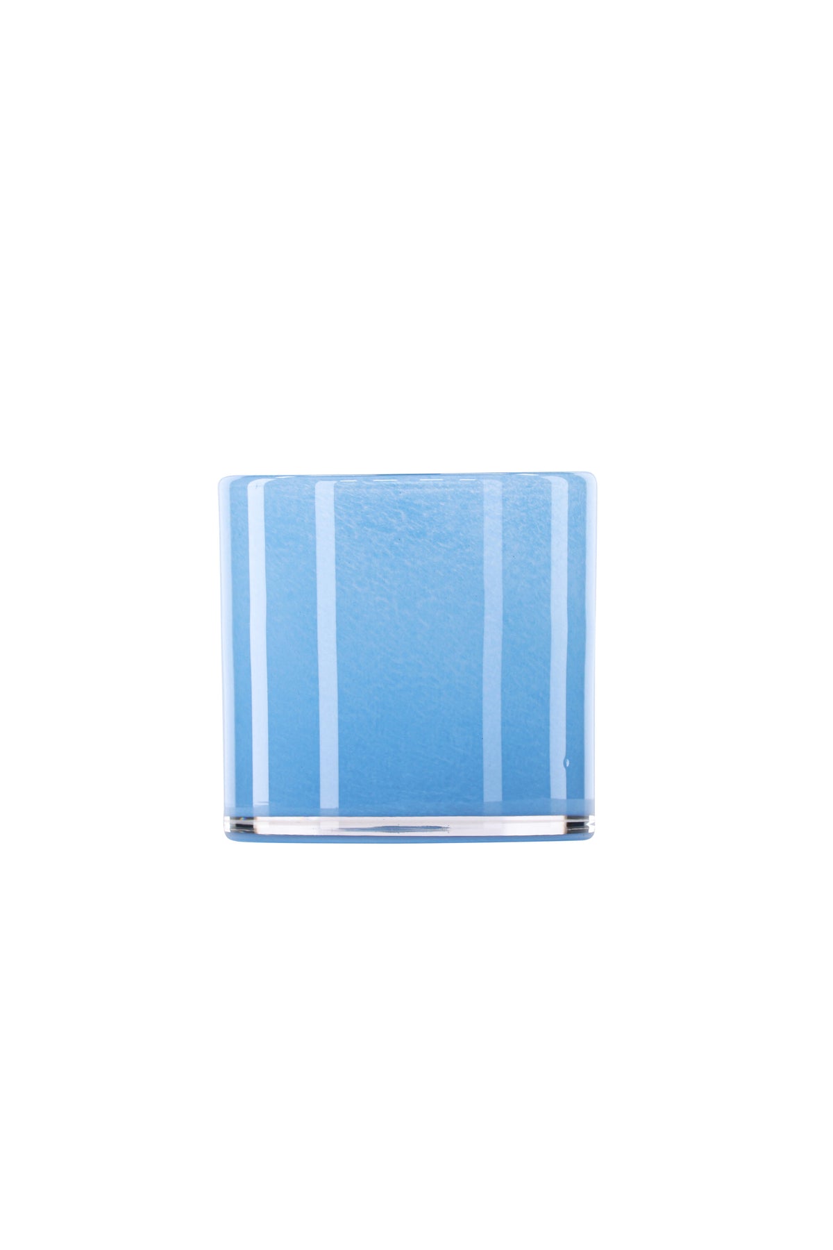 Weisser runder Teelichthalter Glora aus Glas, Durchmesser 8 cm, Höhe 8 cm, schlichte, transparente Oberfläche mit dünner Wandstärke.