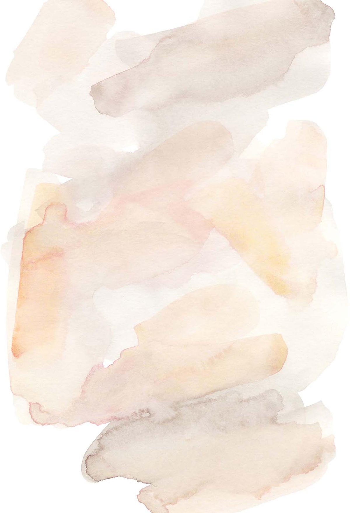 Aquarell Poster in Beige aus Papier, abstraktes Motiv mit Gelb-, Rosa- und Brauntönen, rechteckige Form ohne Rahmen.