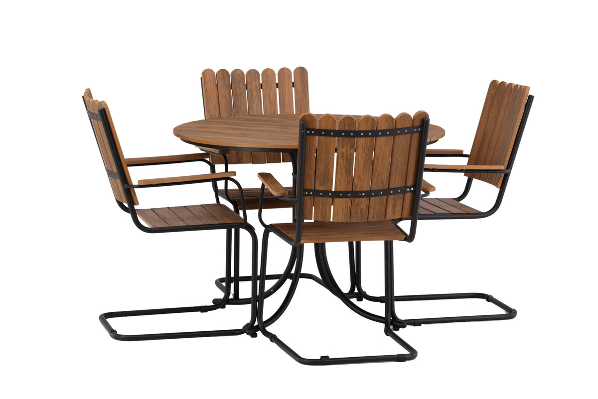 Holmsund Outdoor-Tischset ⌀100cm/4St. in Natur präsentiert im Onlineshop von KAQTU Design AG. Gartentischset ist von Venture Home