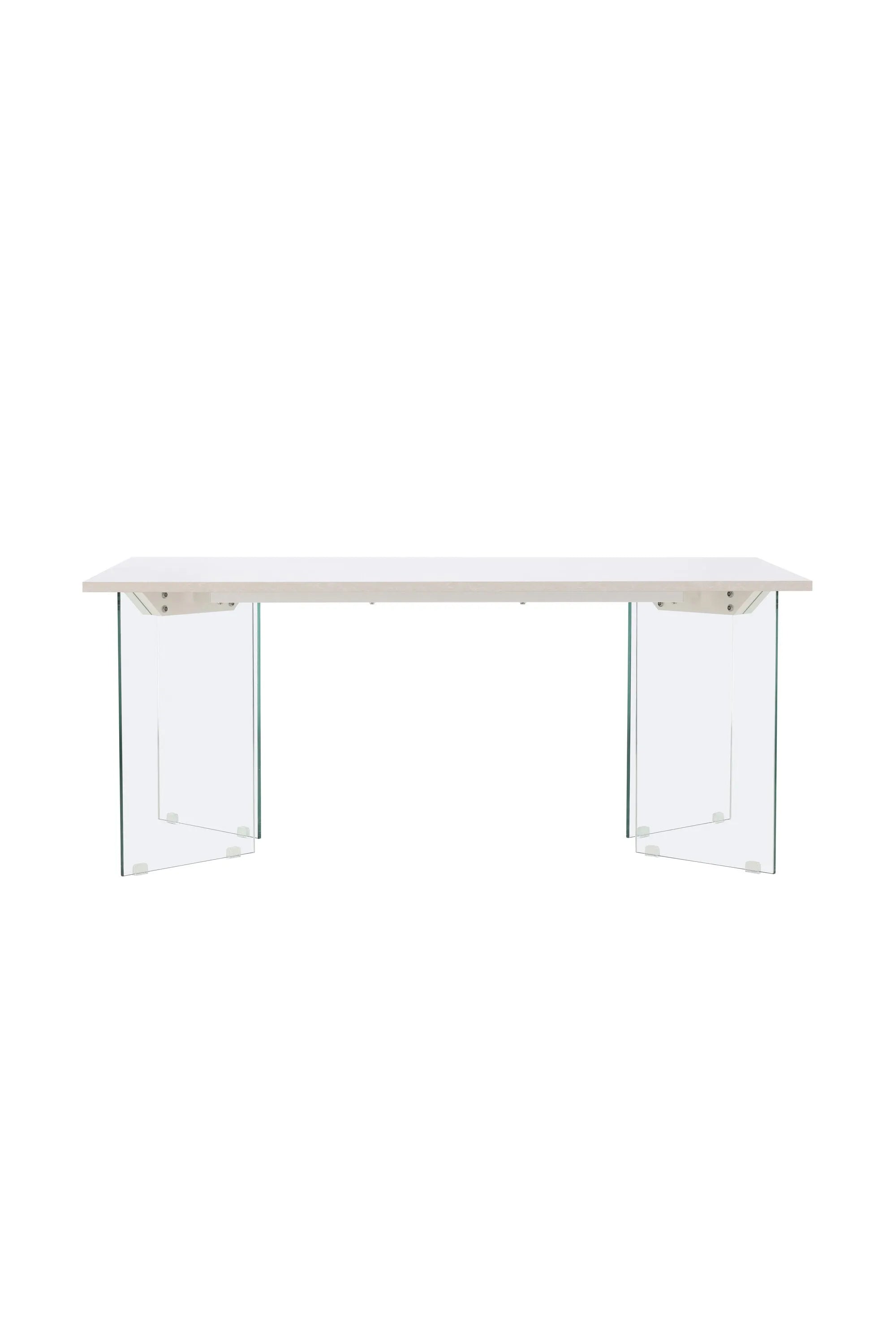 Der Esstisch Ester von Venture Home: Eleganz trifft auf Funktionalität mit hellgrauem MDF und Glasbeinen, ideal für gesellige Runden.