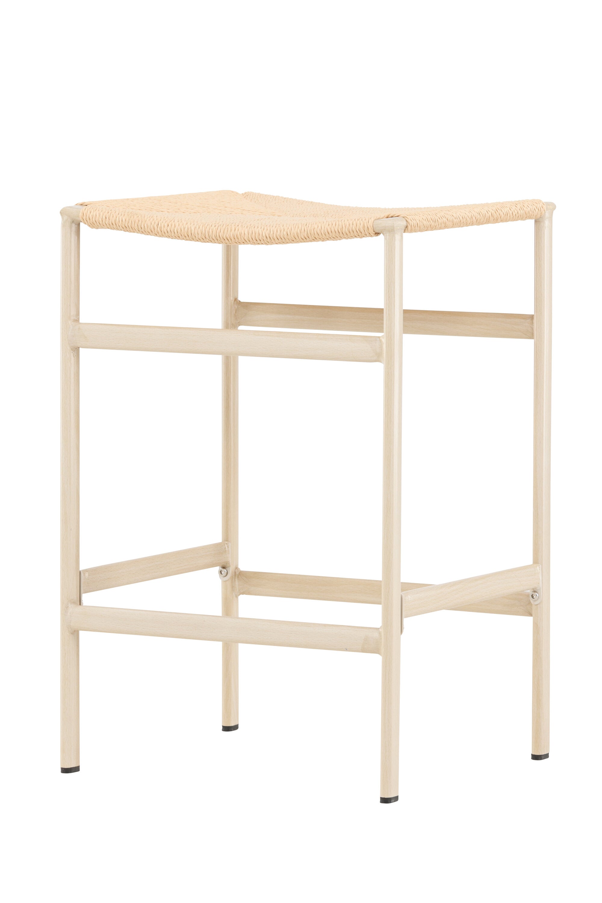Der Polly Barstuhl vereint Rattan-Sitz und weiße Holzbeine zu einem stilvollen, platzsparenden Design für modernen Boho-Chic.