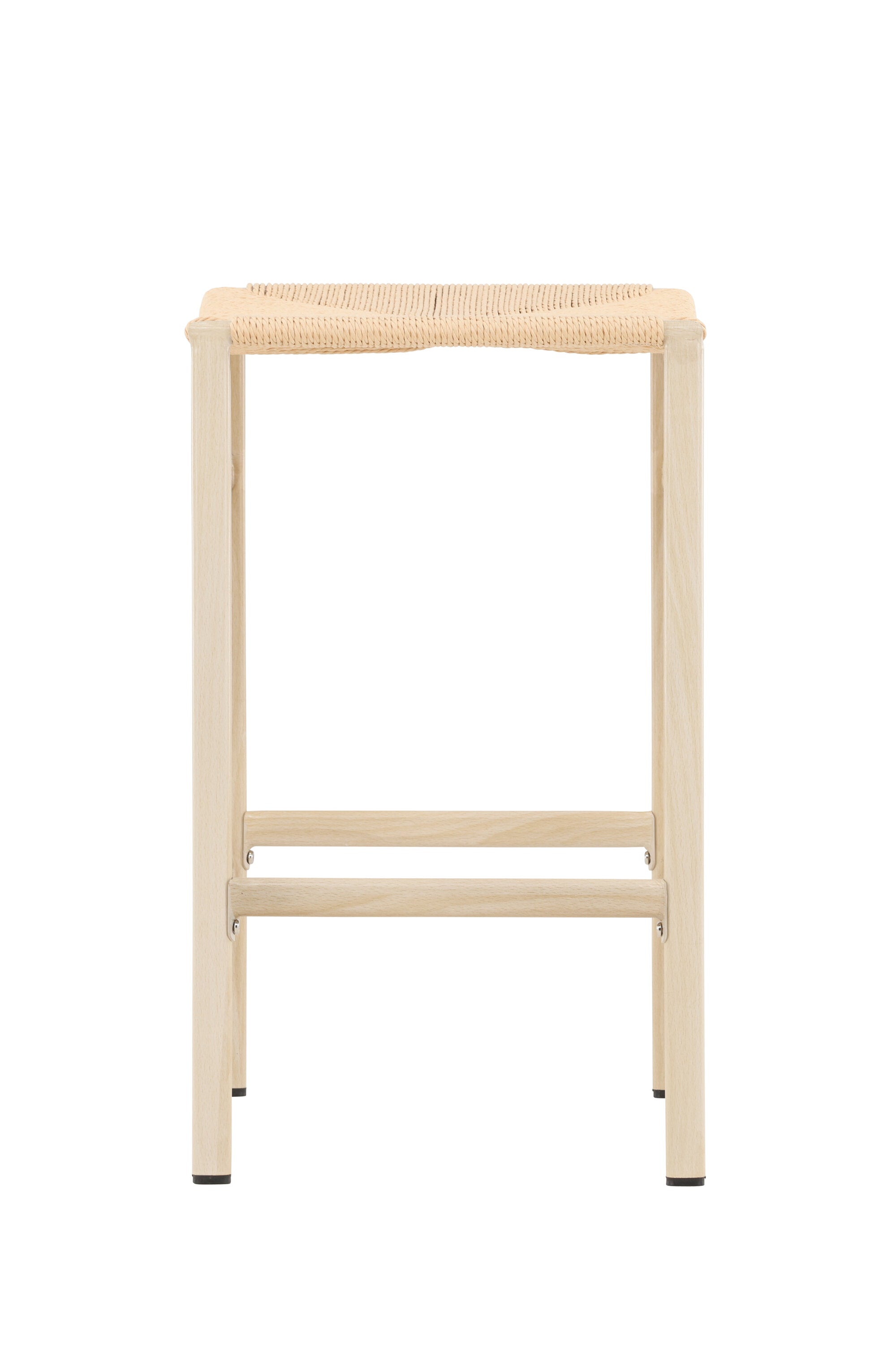 Der Polly Barstuhl vereint Rattan-Sitz und weiße Holzbeine zu einem stilvollen, platzsparenden Design für modernen Boho-Chic.