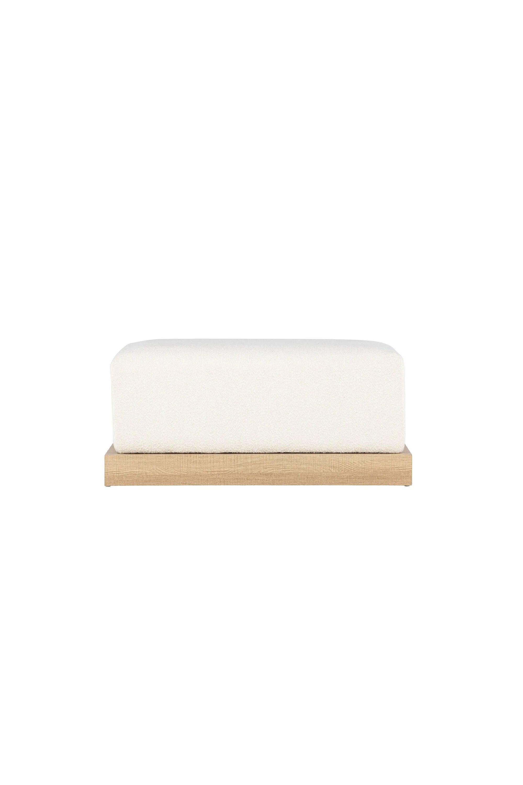 Moderner Ivy Ottoman: Weißer Bouclé, stabiler MDF-Rahmen, 100x70x45 cm. Funktional als Sitz oder Fusshocker.