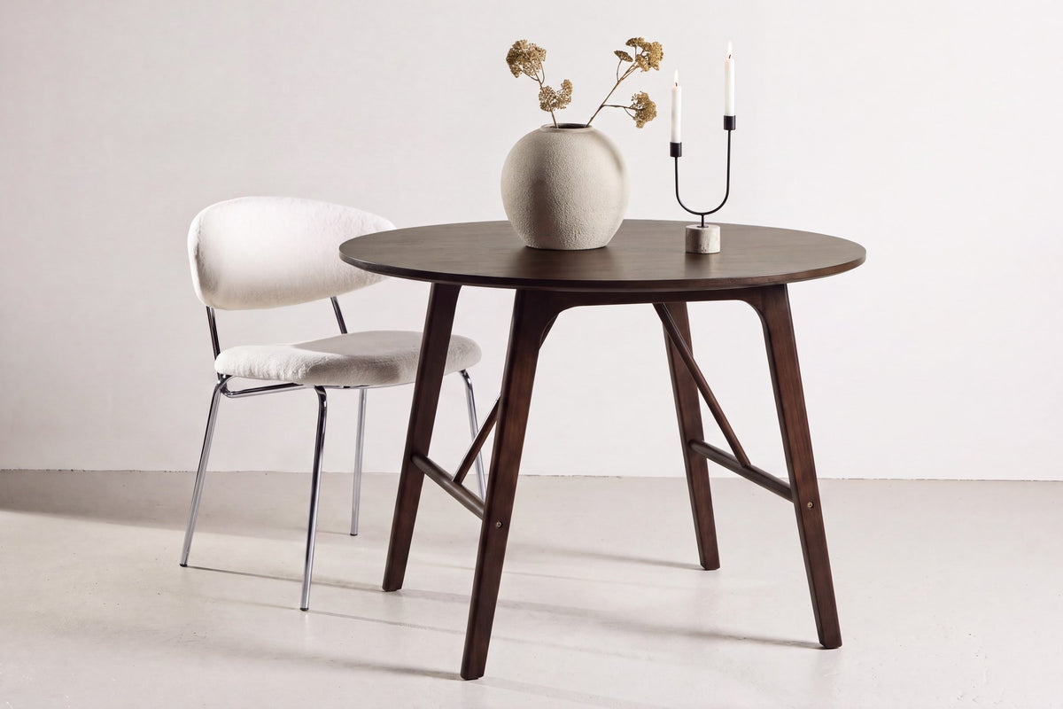 Runder Esstisch Kaseidon ø100 cm in Dunkelbraun, Tischplatte aus MDF und Kautschukholz, Beine aus Kautschukholz, Design von Venture Home.