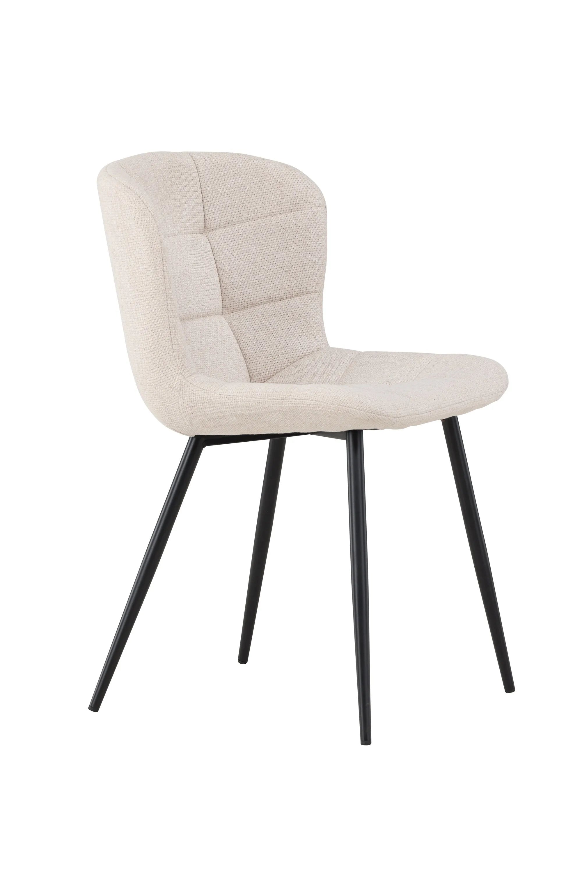 Der Lily Esszimmerstuhl vereint elegantes Design mit Komfort: Beige Polsterung, schwarze Beine, ideal für stilvolle Esszimmer.