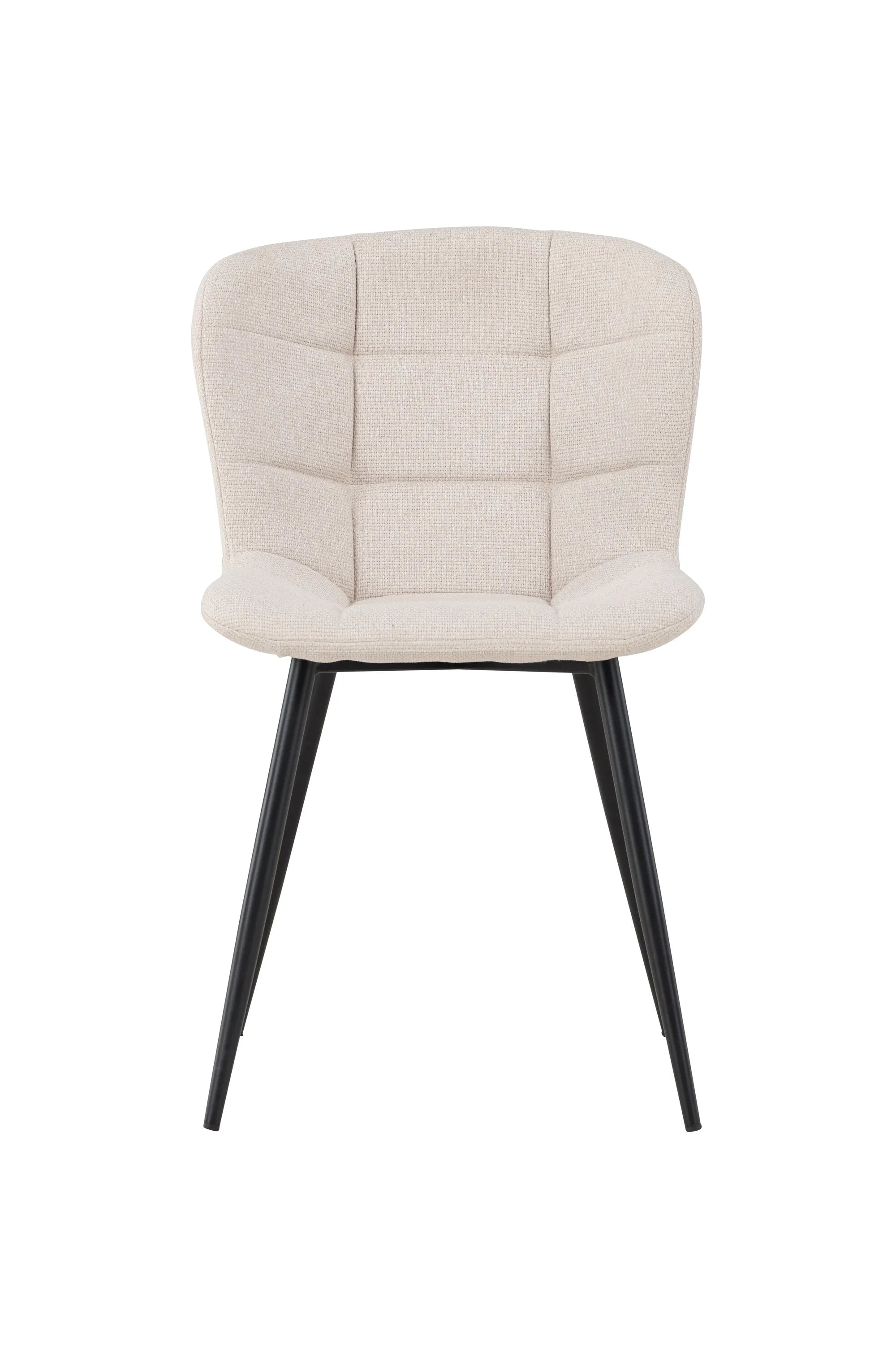 Der Lily Esszimmerstuhl vereint elegantes Design mit Komfort: Beige Polsterung, schwarze Beine, ideal für stilvolle Esszimmer.