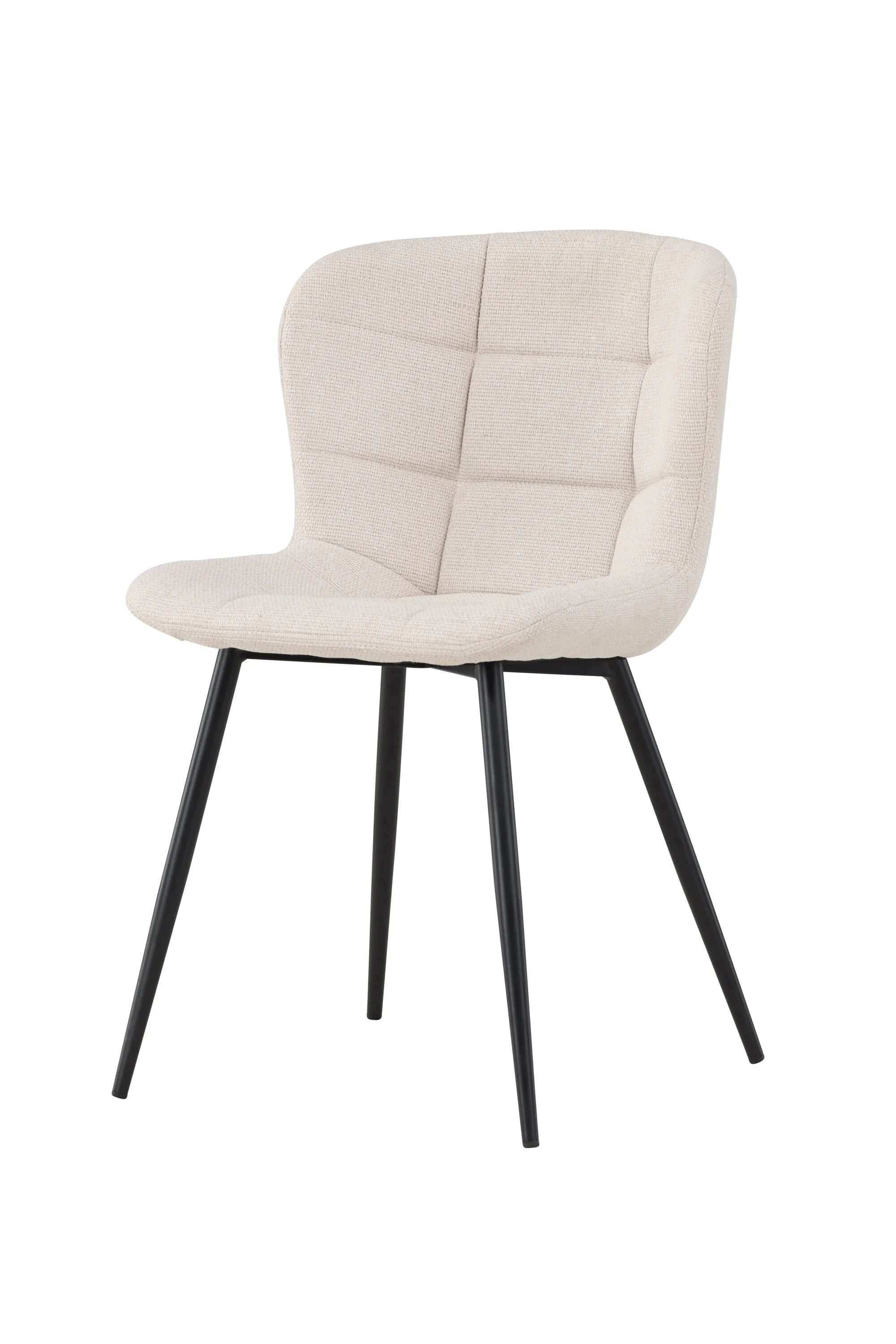 Der Lily Esszimmerstuhl vereint elegantes Design mit Komfort: Beige Polsterung, schwarze Beine, ideal für stilvolle Esszimmer.