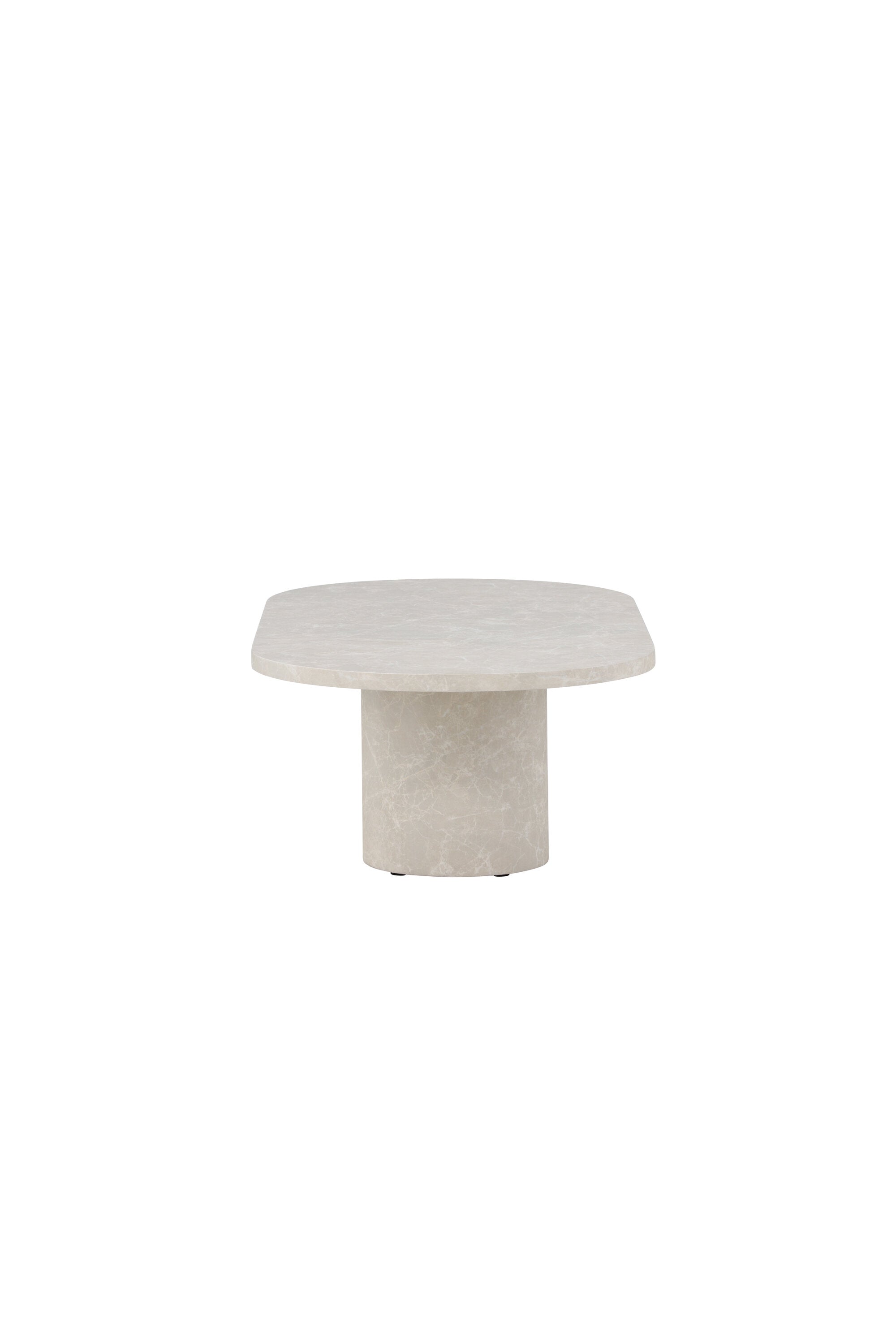 Eleganter Narvik Sofatisch von Venture Home mit ovaler Tischplatte in Beige oder Marmoroptik. Ideal für skandinavische Wohnstile.