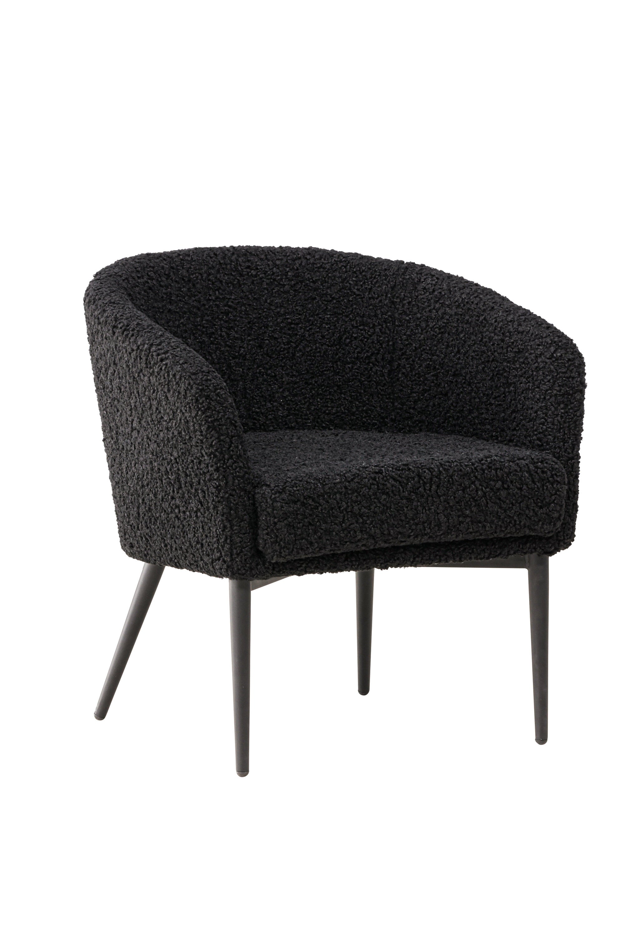 Der Fluffy Sessel von Venture Home: Kuscheliges Teddy-Material trifft auf modernes Design mit schwarzem Metallgestell.