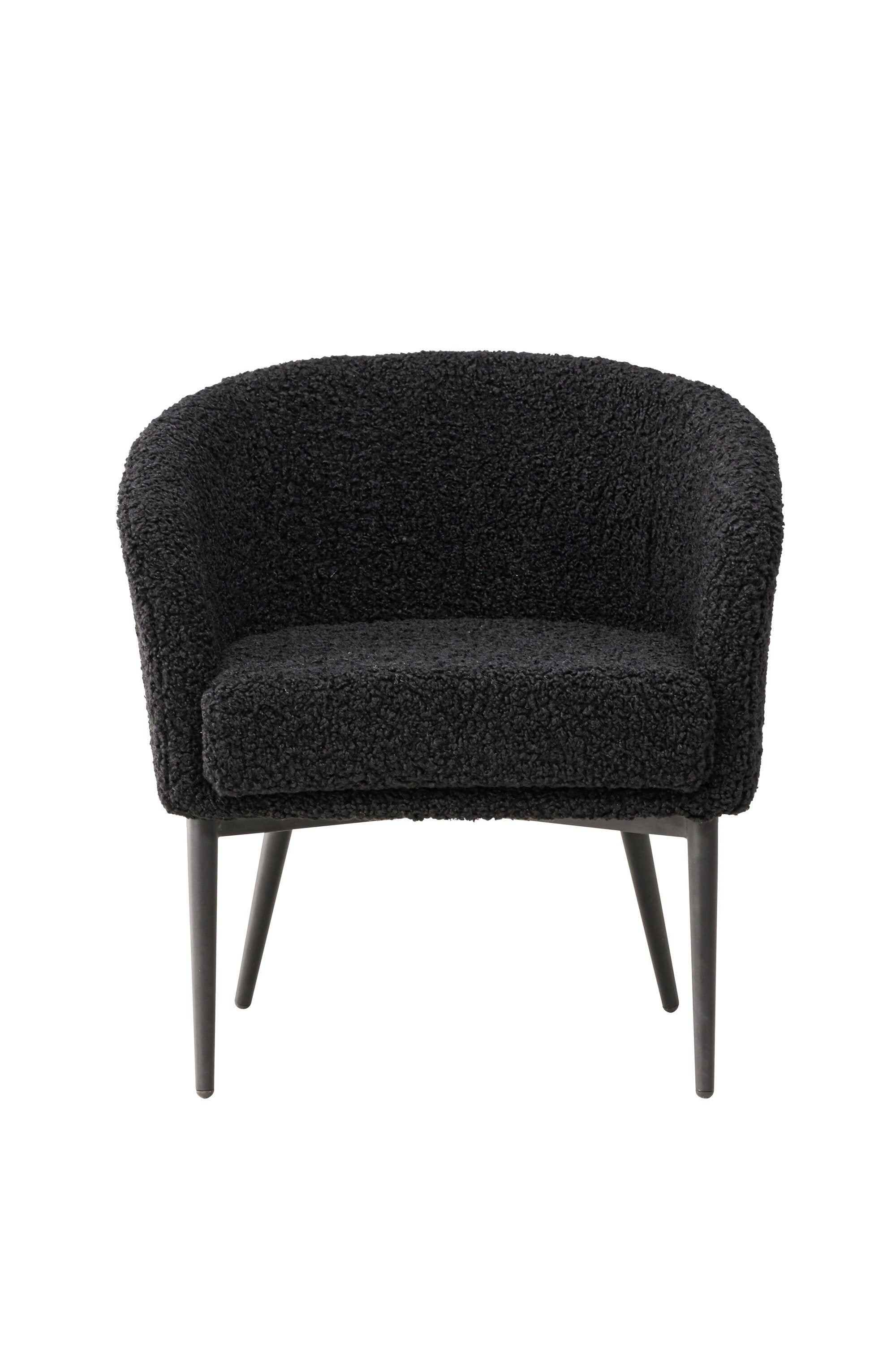 Der Fluffy Sessel von Venture Home: Kuscheliges Teddy-Material trifft auf modernes Design mit schwarzem Metallgestell.