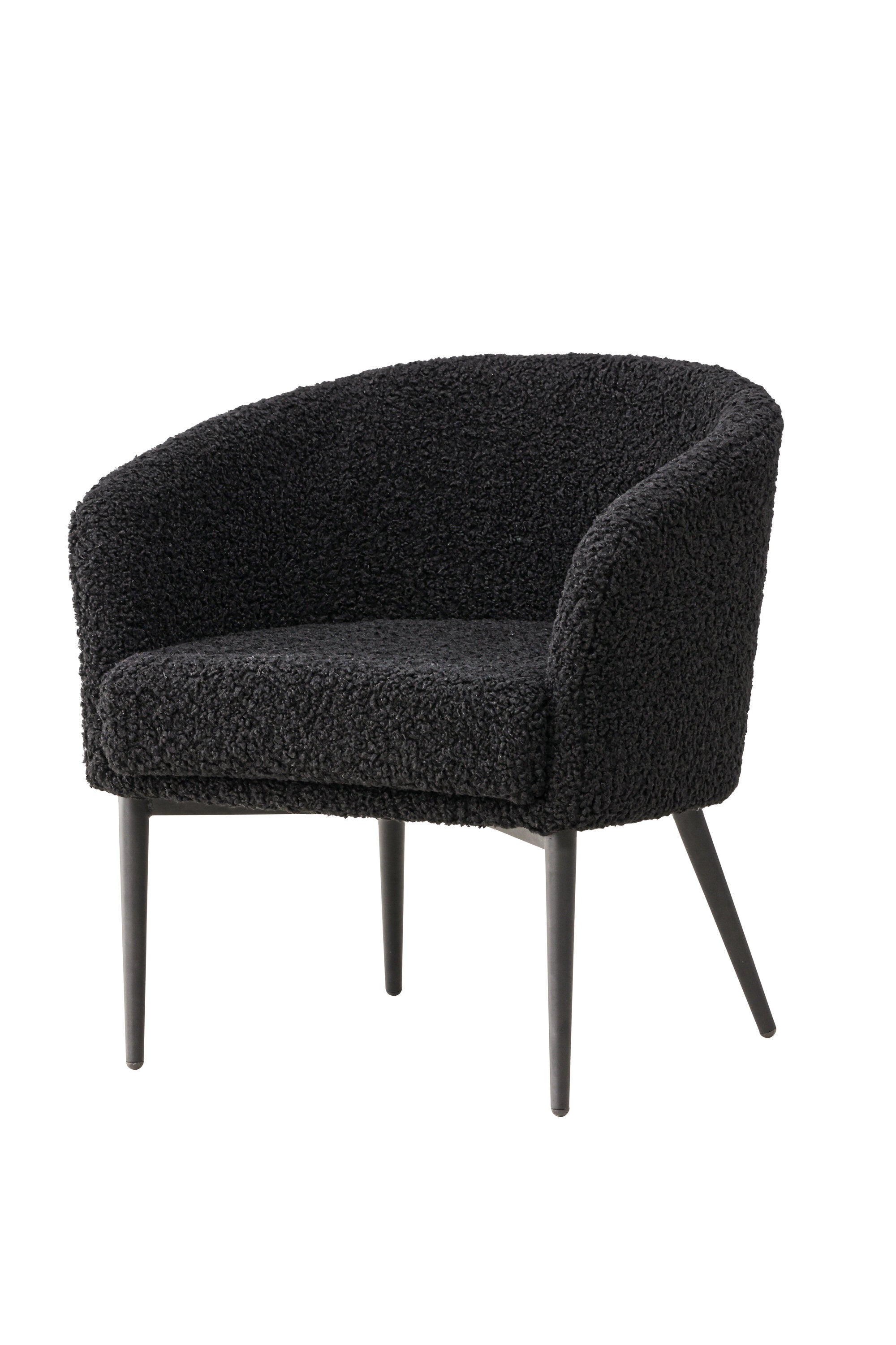 Der Fluffy Sessel von Venture Home: Kuscheliges Teddy-Material trifft auf modernes Design mit schwarzem Metallgestell.