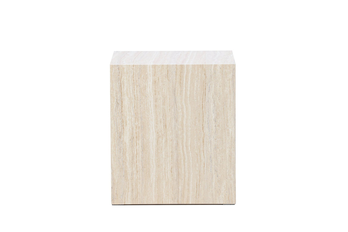 York Sofatisch von Venture Home, beiger Beistelltisch aus MDF mit quadratischer Tischplatte und schlichten Beinen im Steinlook
