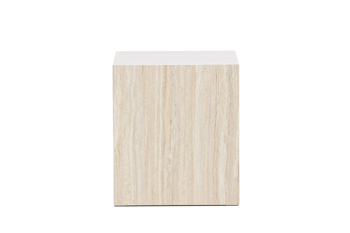 York Sofatisch von Venture Home, beiger Beistelltisch aus MDF mit quadratischer Tischplatte und schlichten Beinen im Steinlook