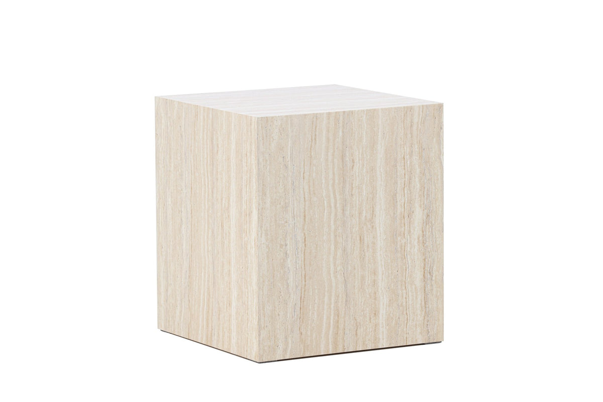York Sofatisch von Venture Home, beiger Beistelltisch aus MDF mit quadratischer Tischplatte und schlichten Beinen im Steinlook